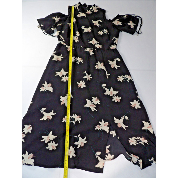 June & Hudson Dress Cold Shoulder Large Black Floral Midi Keyhole Sundress - Picture 7 of 15